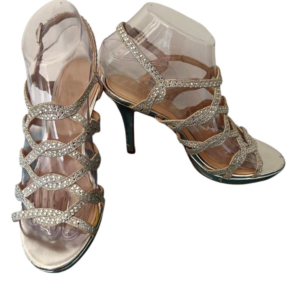 Vintage I. Miller Rhinestone Sparkle Cage Stiletto Sandals Heels Fairy Glam 7